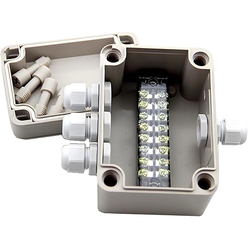4.3"x 3.1" x 2.8" ABS IP66 Waterproof Universal Electrical CCTV Camera LED Project Enclosure Junction Box with 8P 15A Barrier Terminals,1IN/3 Out Cable Glands