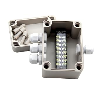4.3"x 3.1" x 2.8" ABS IP66 Waterproof Universal Electrical CCTV Camera LED Project Enclosure Junction Box with 8P 15A Barrier Terminals,1IN/3 Out Cable Glands