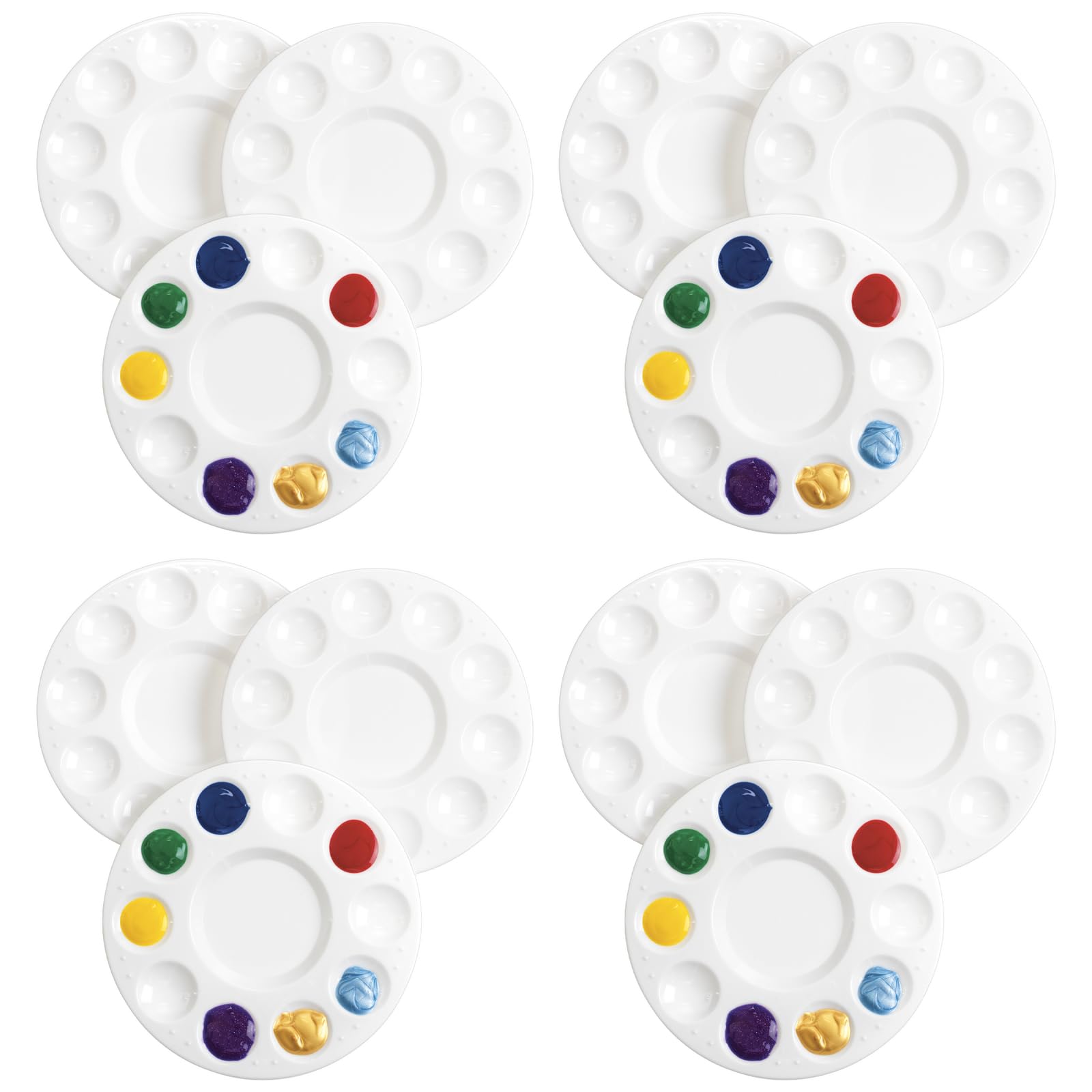 Colorations Round Palettes, Set of 12. Each palette has 10 wells and a middle well.