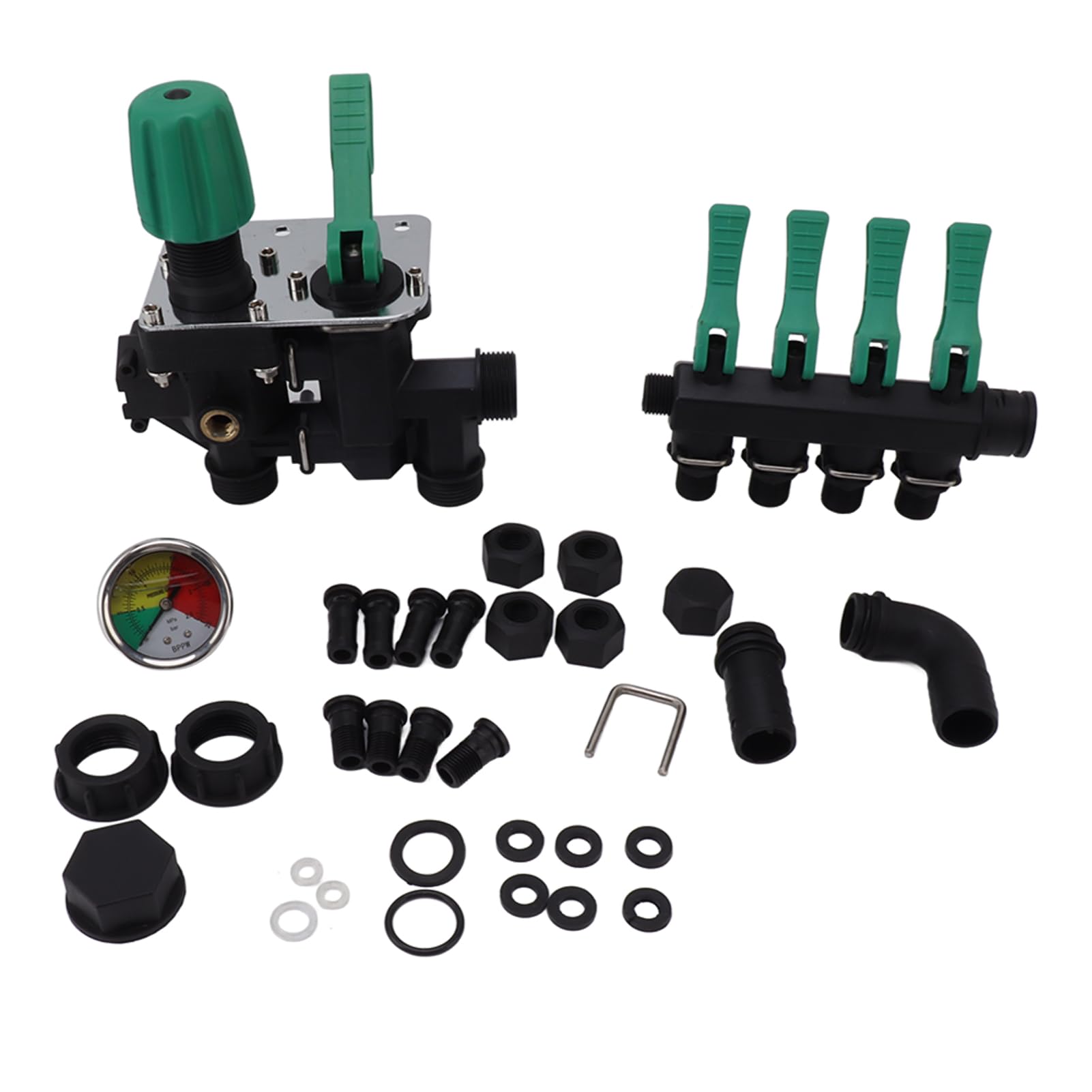 Qcwwy Divisor de Manguera Premium Divisor de Espiga Resistente de 4 Vías Conveniente Interruptor Separado para Uso en Jardín con Manómetro, Amplia Aplicabilidad