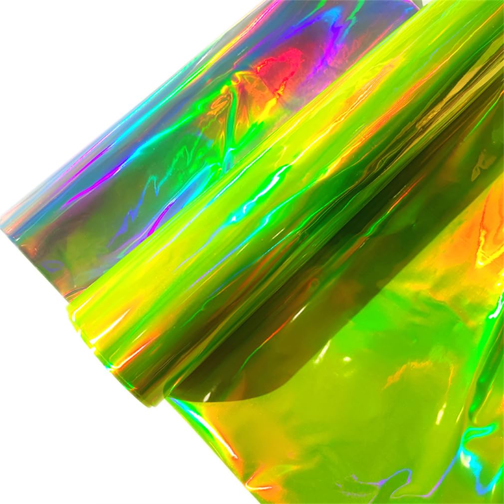 XHT 30 x 135CM Yellow Holographic PVC Iridescent Vinyl Graphic Fabric for Craft Sewing Patchwork DIY Bow Craft Applique
