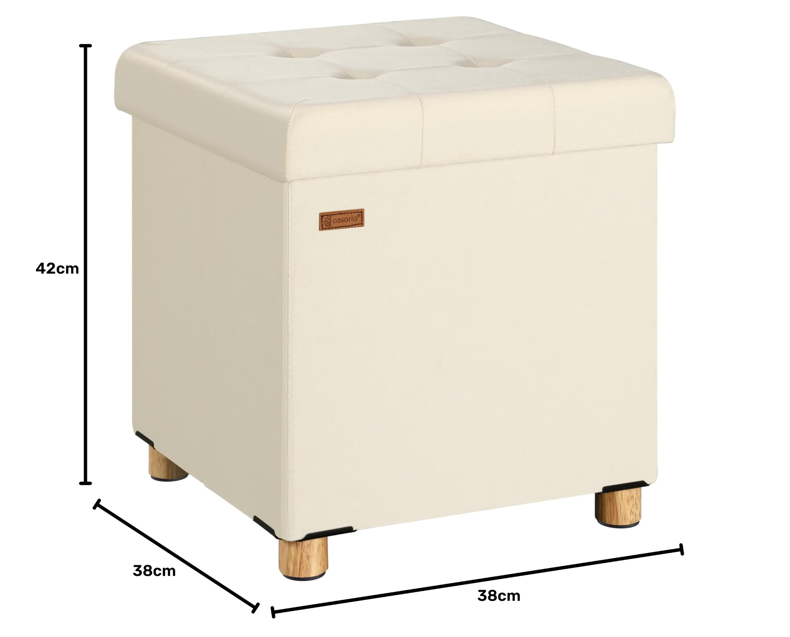 Casaria® Tabouret Cube avec Espace de Rangement Velours Beige Petit Pouf Pliable 38 x 38 x 38 cm Coffre de Rangement Repose-Pied Coffre à Jouet Salon Chambre