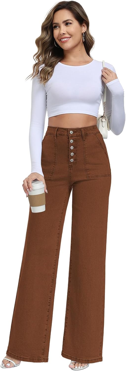 MARIASHA Women's Straight Leg Jeans High Waisted Button Fly Stretch Denim Pants for Women - Image 4