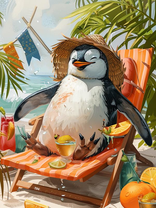 Pavemlo 5Dダイヤモンドアートペインティングキット ペンギン、フルドリルダイヤモンドアート 動物写真ペイントダイヤモンド、DIYクロスステッチジュエルアートラインストーンクラフトホームウォールデコレーション用 12x16インチ