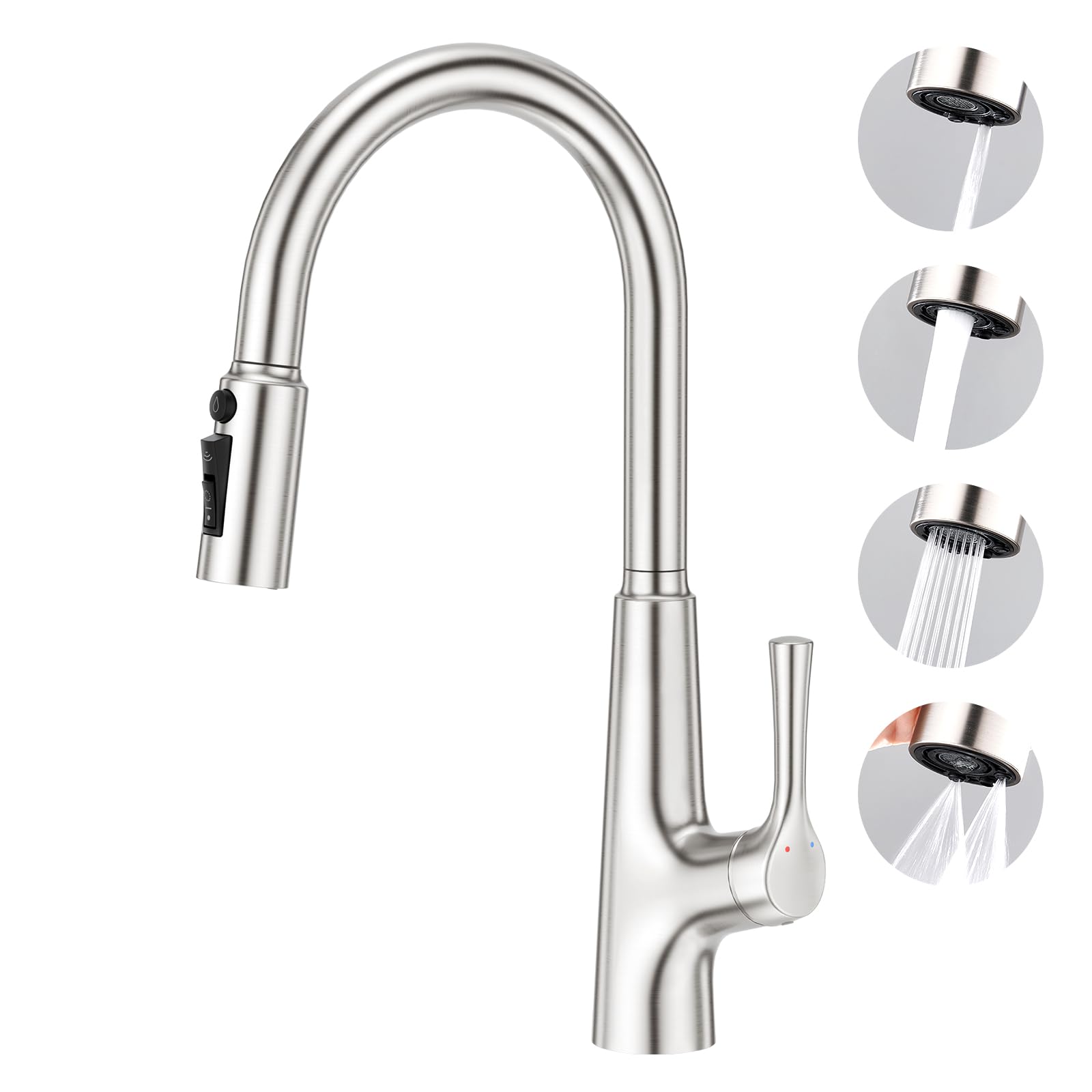 Grifo de Cocina de 3 Vías para Fregadero con Ducha Extensible, Mezclador Monomando para Filtro de Agua Potable o Sistemas de Ósmosis, cepillado