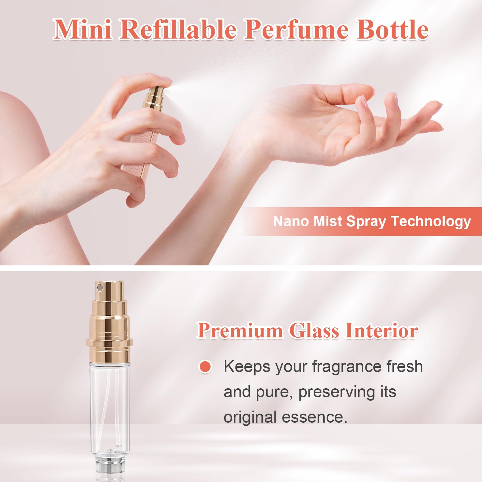 Bottiglia di profumo da viaggio ricaricabile, nebulizzatore fine, riempimento inferiore, guscio in vera pelle, approvato TSA, per rinfrescarsi e viaggi quotidiani (rosso, 10 ml)