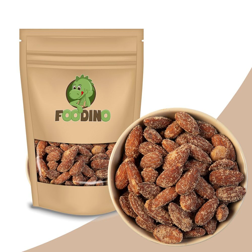 Rauchmandeln geröstet und gesalzen mit Haut knusprig mit Raucharoma ganze Mandelkerne 1kg 5kg Rauchmandeln wiederverschließbar Premium Qualität FOODINO (1kg)