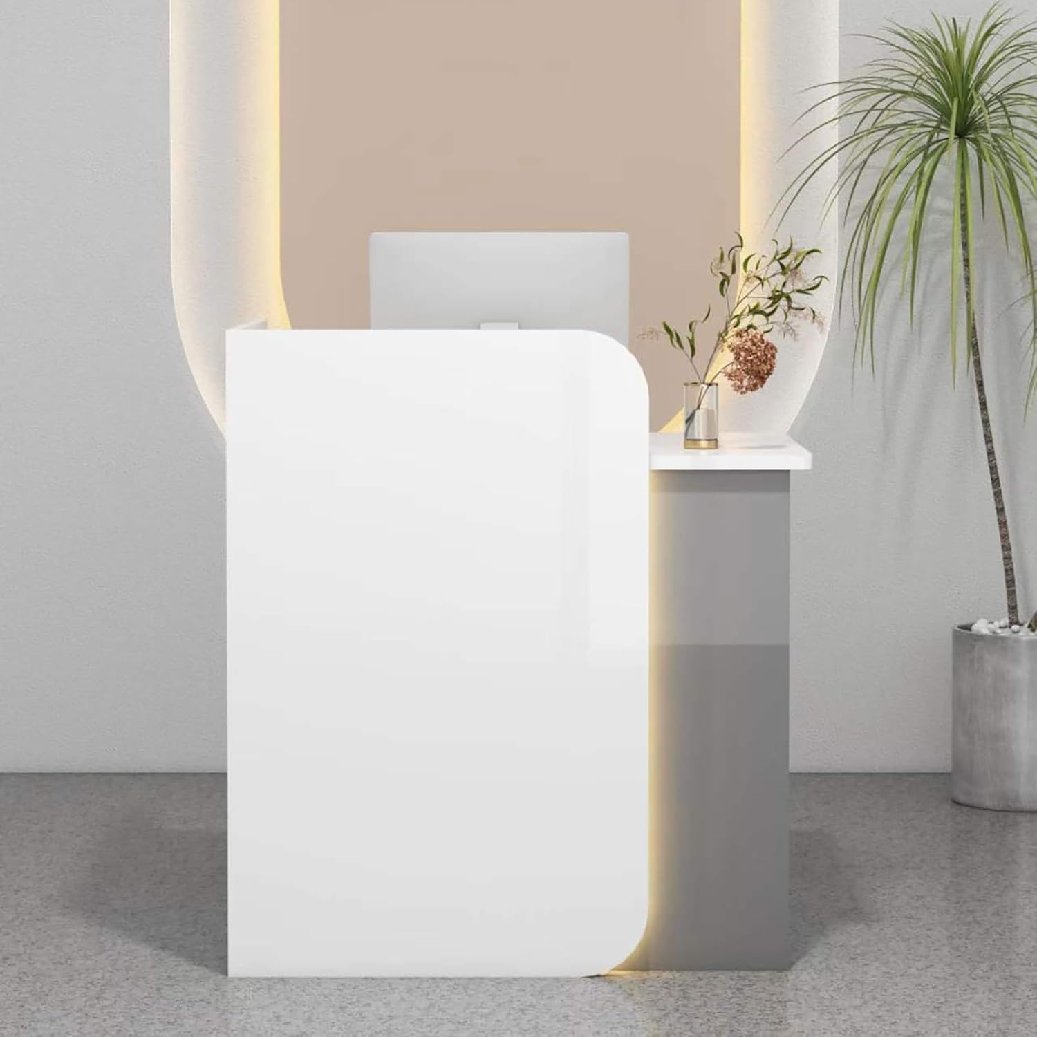 Reception Desk with Counter, Great Space Saver for Salon Reception Room Checkout Lobby Beauty Salon Office (Color: White Gray)