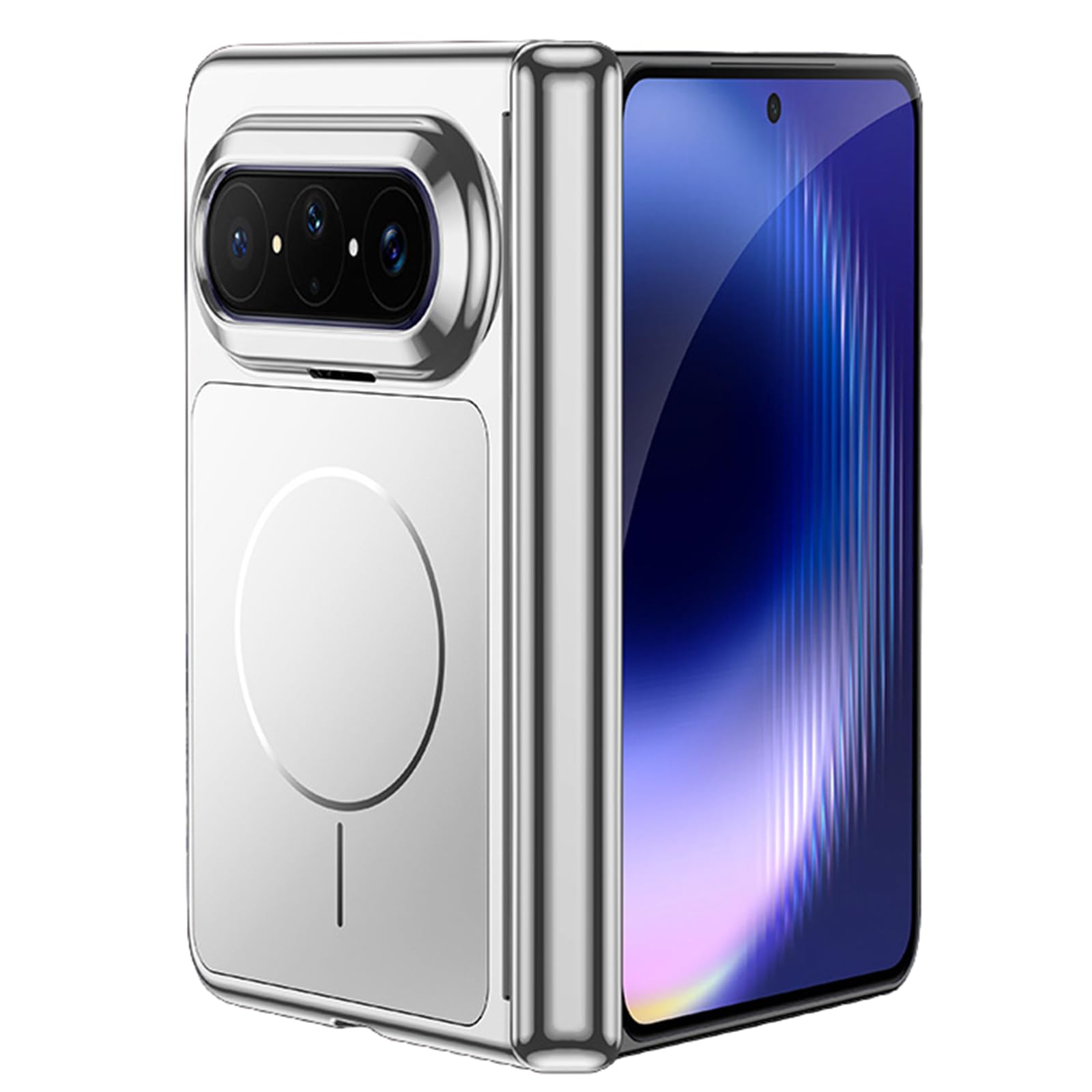 MFAOSHI Magnetic Case for Huawei Pura X Max, All-inclusive Lens Hinge Protection Case Hard PC Frosted Electroplated Phone Cover,Silver,Pura X Max