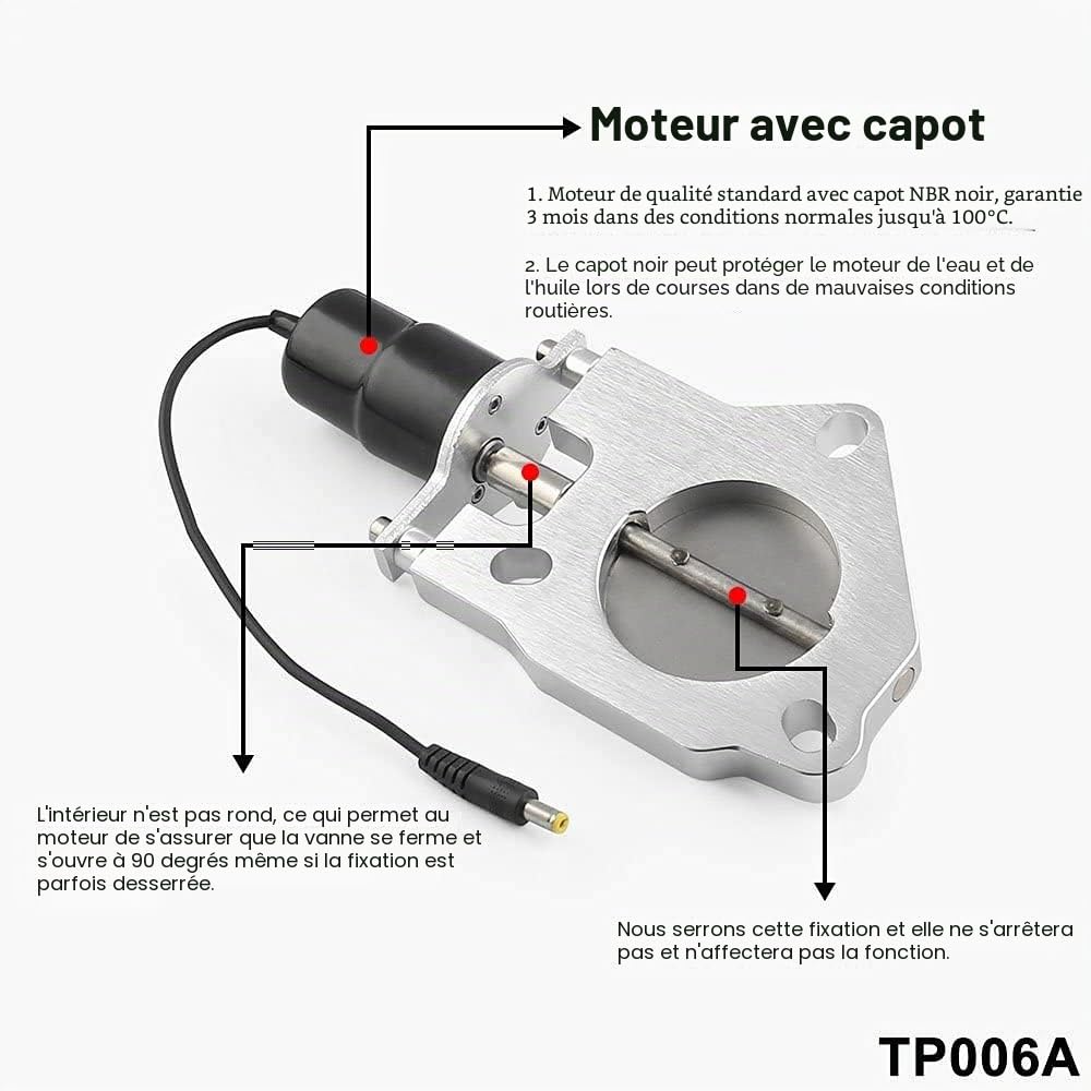 Riloer Kit de systèmes de tube diagonal d'échappement électrique 2,25 "/57 mm 12 V, avec vanne de télécommande pour moteur à essence en aluminium