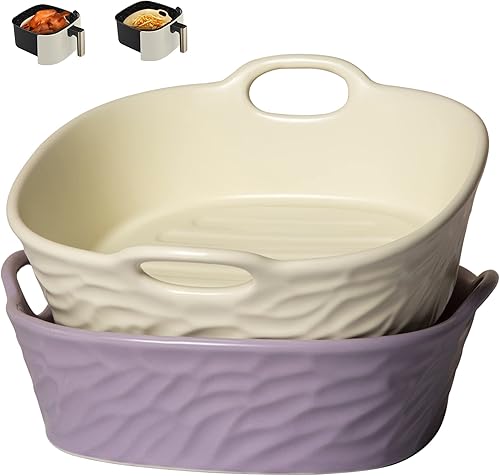 2 forros cuadrados reutilizables para freidora de aire, cuencos de cerámica de 8.5 pulgadas para freidora de aire, accesorios para freidora de aire