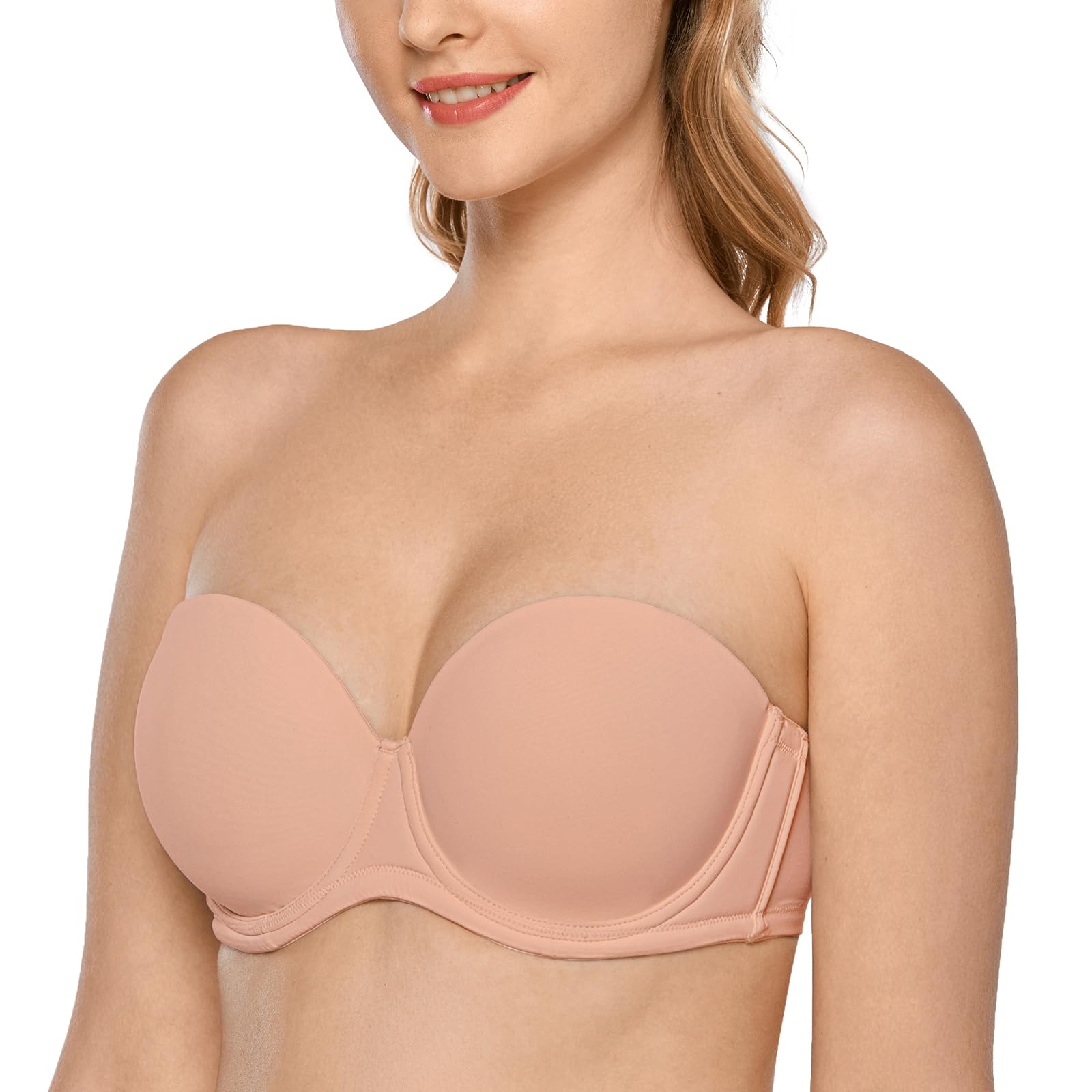 Delimira Women's Blush Beige Strapless Bra Push Up For Bigger Bust Multiway Underwire Smooth Bandeau Bra 42C