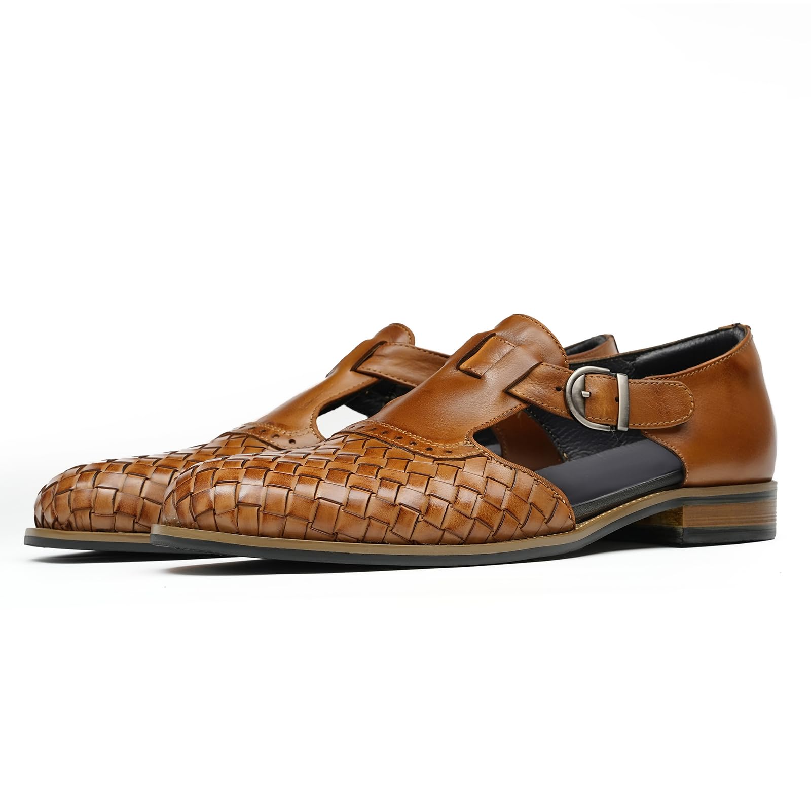 Herren Vintage Echtes Leder Gewebt Sandalen Geschlossene Zehe Business Lässige Halbschuhe