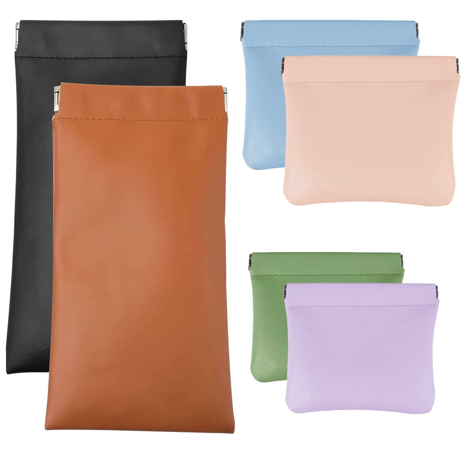 6 PCS Pocket Cosmetic Bag, Small Pocket Makeup Bag for Women Snap Closure Organizer Pouch Portable No Zipper Waterproof Leather, Mini Travel Storage Bag for Cosmetics Jewelry Headphone(6 color 3 size)