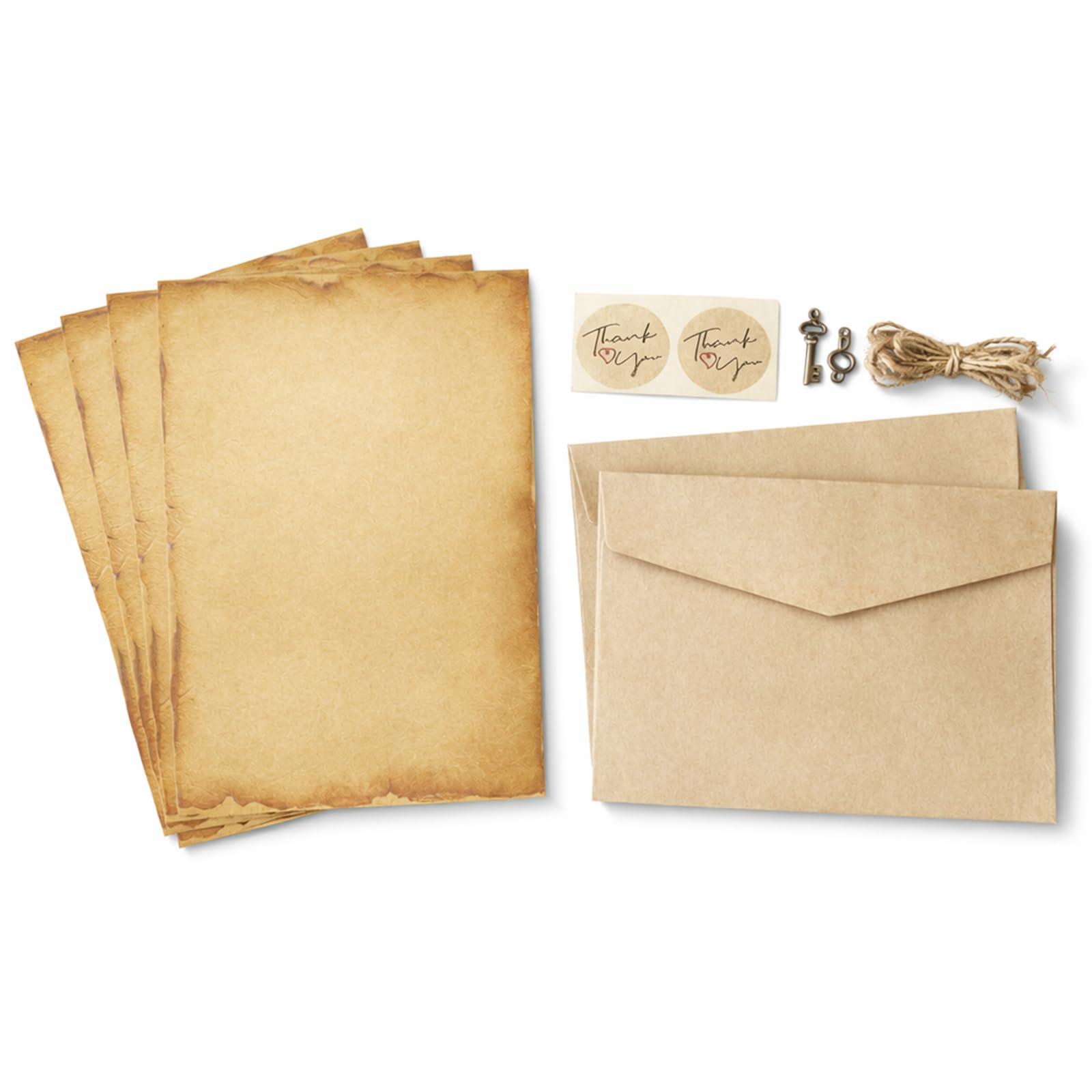 Set Cancelleria Vintage Carta da Lettere con Buste Kit Kraft per Scrittura Creativa con Adesivi Corda Canapa Accessori Retro
