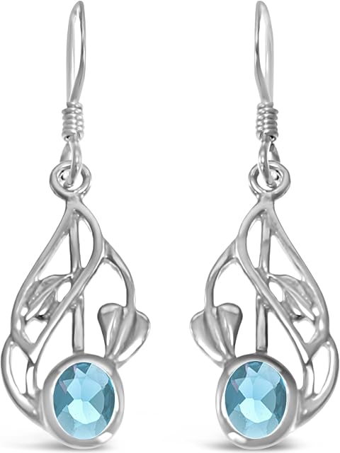 Alexander Castle Charles Rennie Mackintosh Blue Topaz 925 Sterling Silver Earrings for Women Teens Girls - Drop Earrings with Jewellery Gift Box - 20mm x 10mm