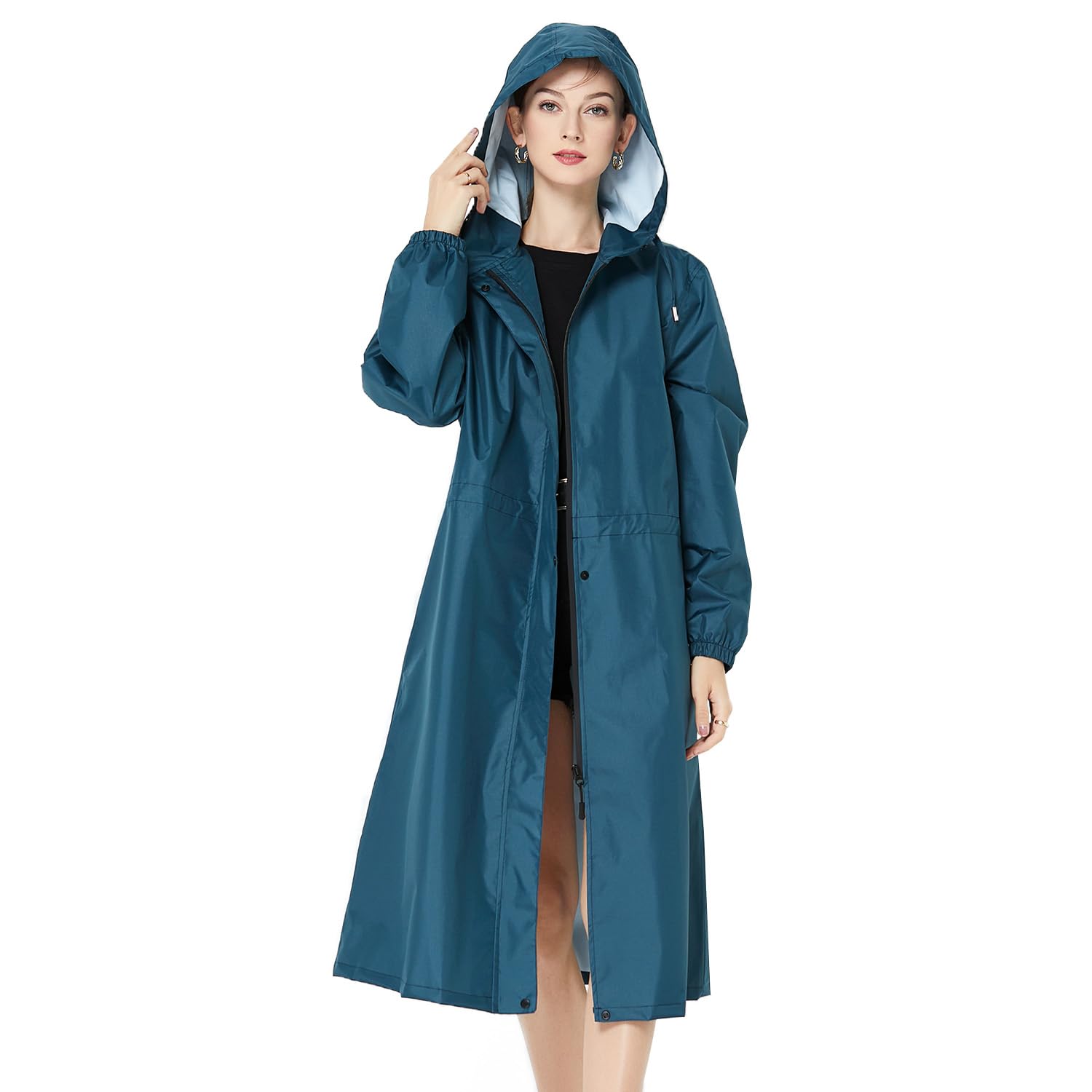 Femmes Imperméable Veste de Pluie Léger Capuche Imperméable Long Extérieur Réutilisable Séchage Rapide Vêtements de Pluie