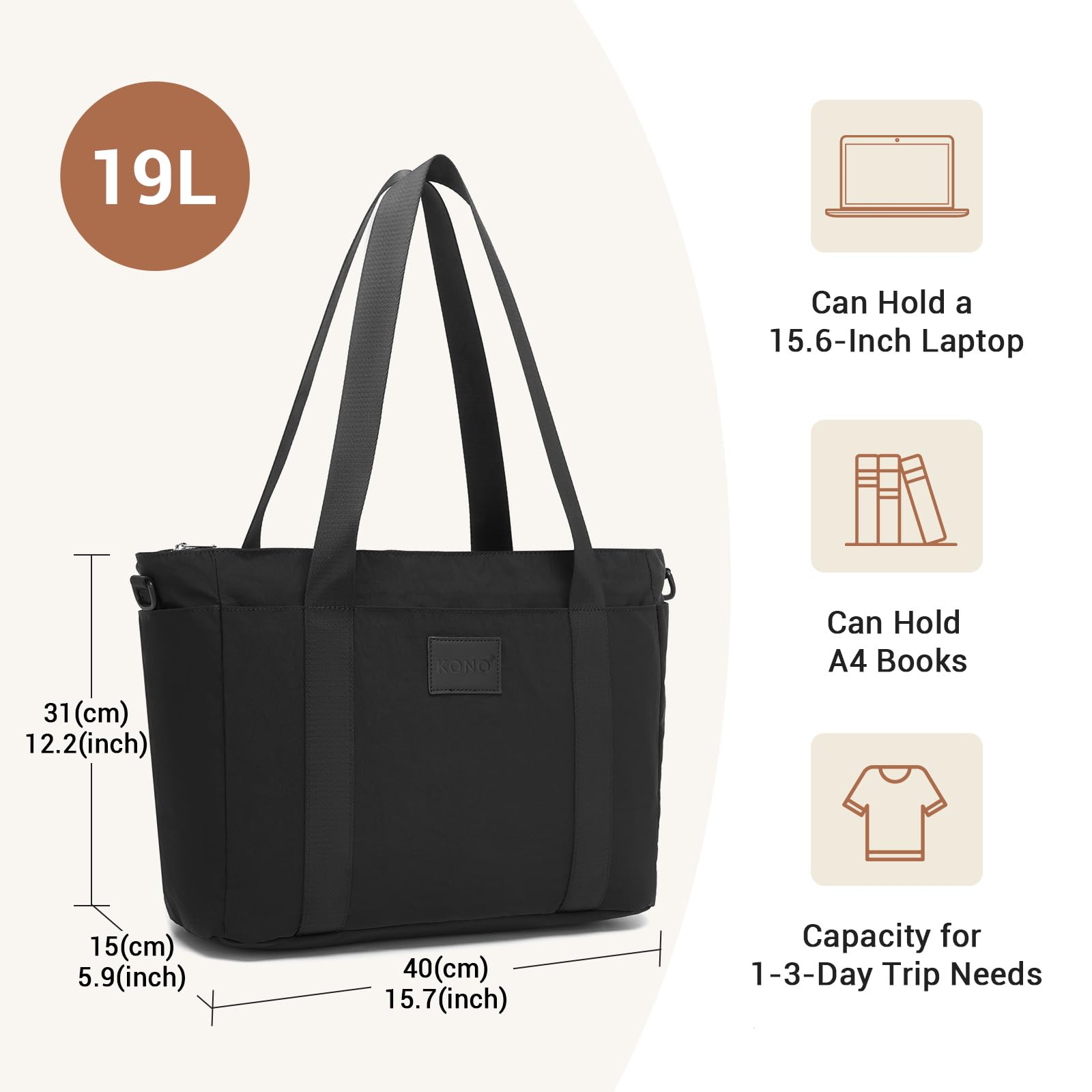 Kono Damen Tote Bag Shopper Tasche Groß Umhängetasche Handtasche Leicht Schultertaschen 15 – Bild 3