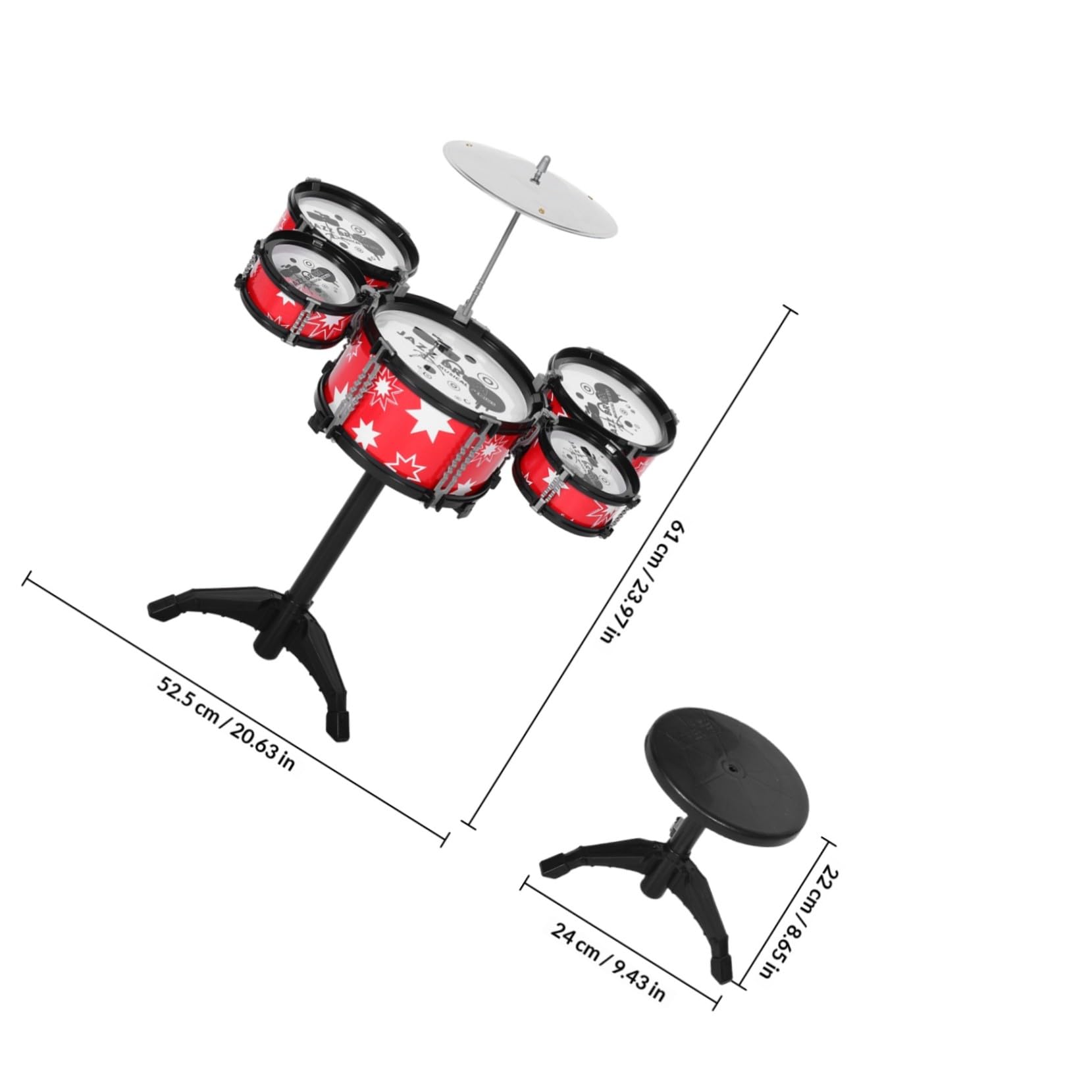 Batteria Giocattolo per Bambini, Mini Set Rosso in Plastica | Design Realistico, Multifunzionale, per Piccoli Musicisti, Strumento Musicale da Apprendimento e Pratica