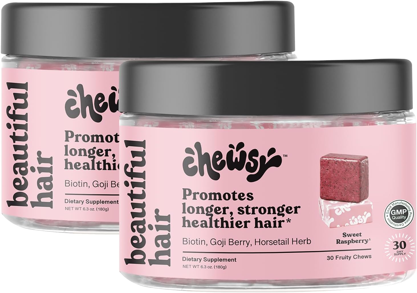 Chewsy Beautiful Hair Chews, Promotes Longer, Stronger, Healthier Hair, Biotin, Vitamins C, A, B12, D3, Goji Berry for All Hair Types – Individually Wrapped Hair Vitamin Fruity Chews,30-Day Supply (2)