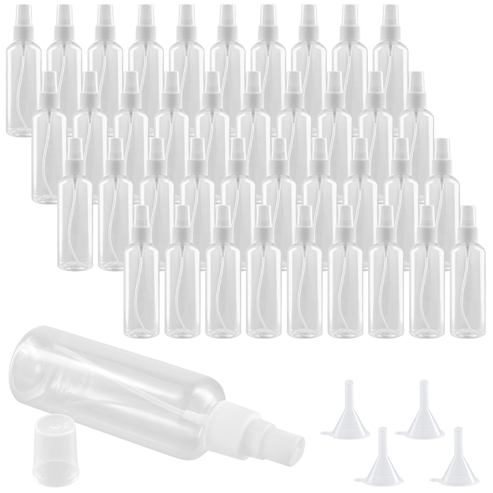 MUKSEUT 40 flaconi spray da 100 ml, in plastica, trasparenti, ricaricabili, con tappo, per oli essenziali, toner, profumi