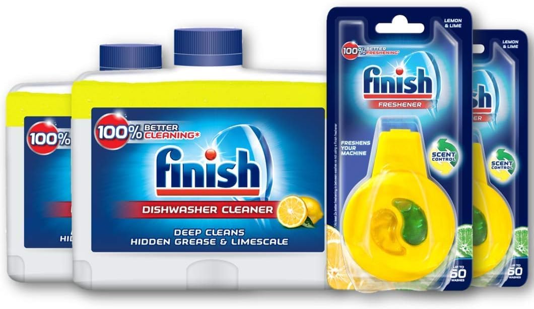 Finish Dishwasher Cleaner Lemon 2X250ml & Dishwasher Freshener 2 Pack Combo
