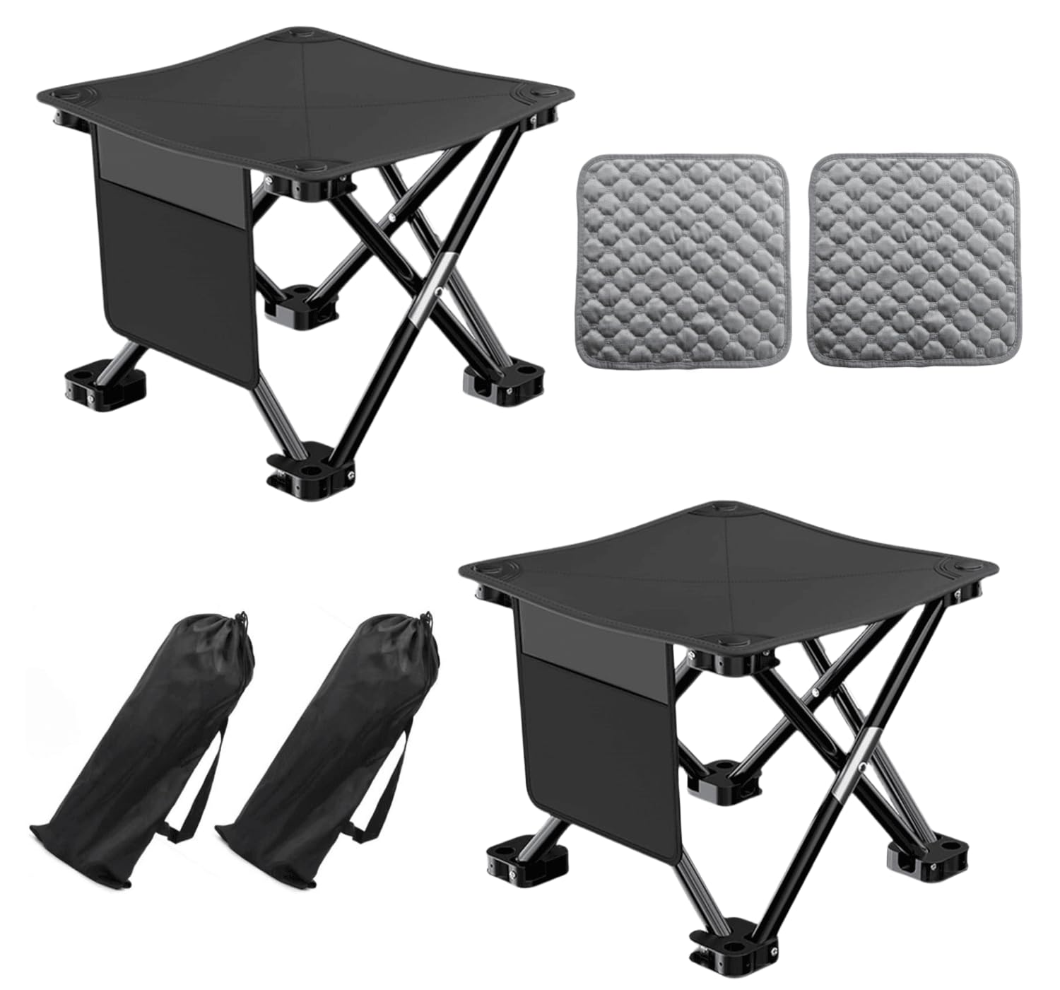 Xajsdlxs 2 Pack 13 Inch Portable Camping Stool(Black)?Collapsible Stool with Carry Bag ?Convenient for Travel ?BBQ?Fishing Hiking Outdoor Folding Stool ?with a Non-Slip seat Cushion (Cotton lint)