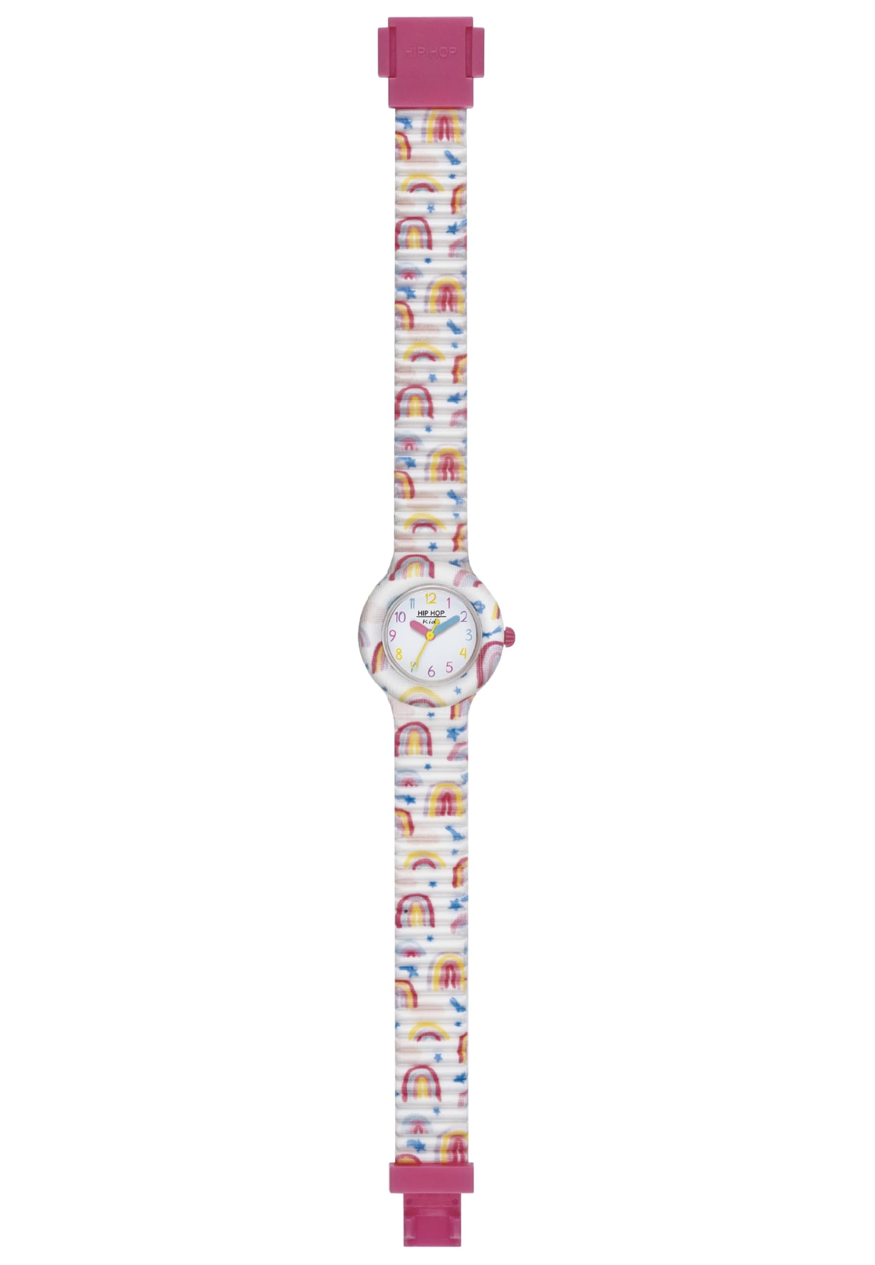 HIP HOP, Collezione Kids Fun, Orologio Bambini Rainbow, con Cinturino Intercambiabile in Silicone e Tessuto, Pratica Chiusura, Indici Multicolore, Sfere Rosa, Azzurra e Gialla, Cassa 28 mm