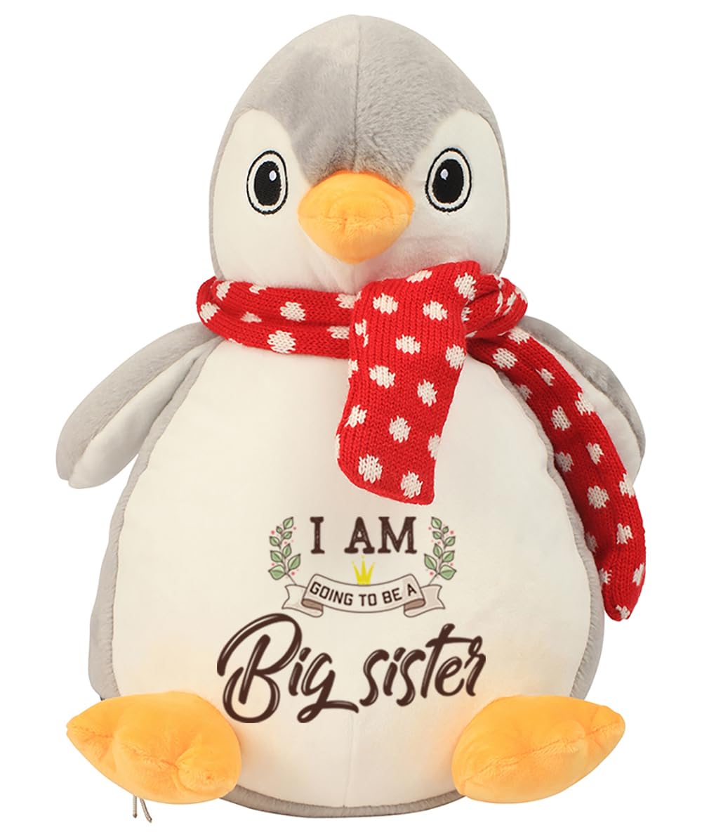 Big Sister Teddy Bear Gift – “I Am Going To Be A Big Sister” Printed Soft Toy | Cute Pregnancy Announcement Gift for Kids Girl | Baby Reveal Plush Toy | Soft Toys Teddy. (Penguin)