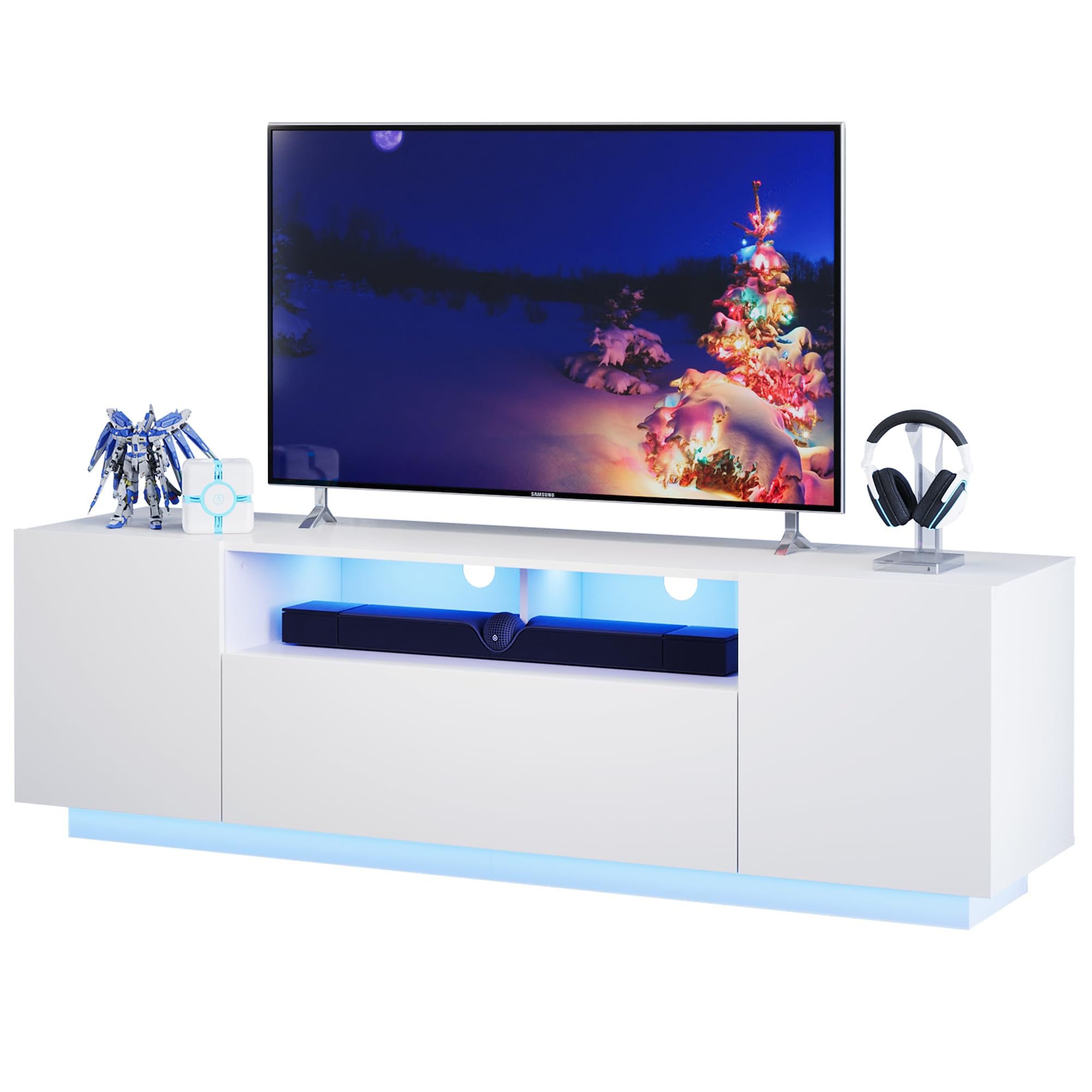 WLIVE TV Stand for 65 Inch TV, Modern Entertainment Center with LED, 58" TV Console with Storage Cabinet, TV Stands for Living Room, White