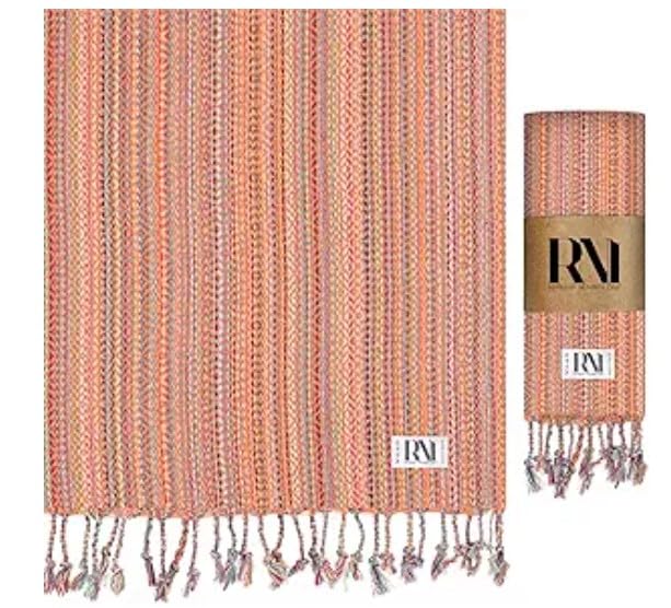 Refinery No. 1 Turkish Beach Towel Oversized Quick Dry Lightweight Sand Free Pool and Swim Towel (Orange)