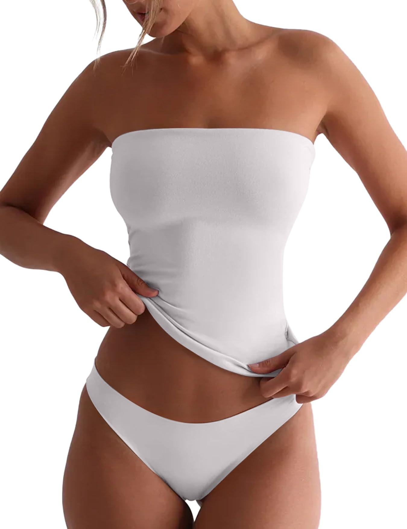 Tube Tops for Women Double Lined Tops Strapless Crop Tops Bandeau Basic Sexy Tank Tops Non See Through Going Out Tops