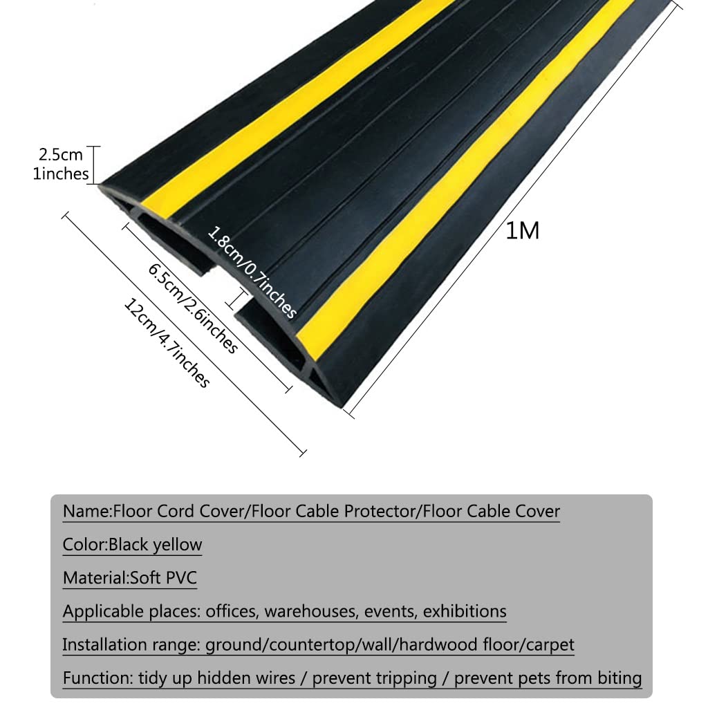 Canalina Pavimento Magazzino Protezione di Grande capacità Canalina Cavi, PVC Morbido Facile da Installare Passacavo A Pavimento, cavità del Cavo: 6,5 X 1,8 Cm/2,6 X 0,7 Pollici