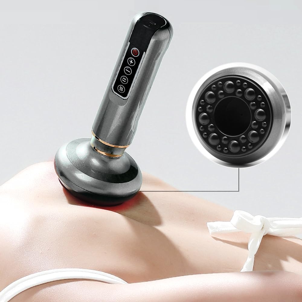 Masajeador Eléctrico de Ventosas, Vacío Ventosas Masajeador con 12 Niveles de Aspiración y Luz Roja, Función de Temporización y Pantalla de Cristal Líquido para Reduce El Dolor Muscular