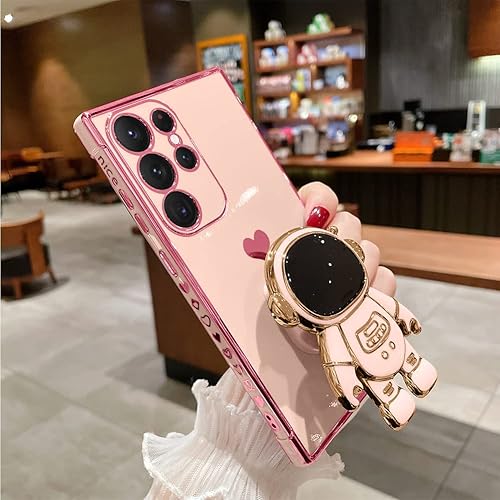 AIGOMARA Funda de soporte oculto de astronauta chapado en 6D para Samsung Galaxy S21 Ultra 5G para mujer soporte plegable de astronauta funda para AIGOMARA Funda de soporte oculto de astronauta chapado en 6D para Samsung Galaxy S21 Ultra 5G para mujer soporte plegable de astronauta funda para