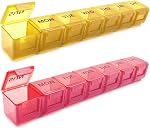 2 Pack Weekly Pill Organizer, Large 7 Day Pill Case, Daily Vitamin Case Medicine Box, AM/PM Pill Containers for Medicine Supplements Fish Oil(White & Black)