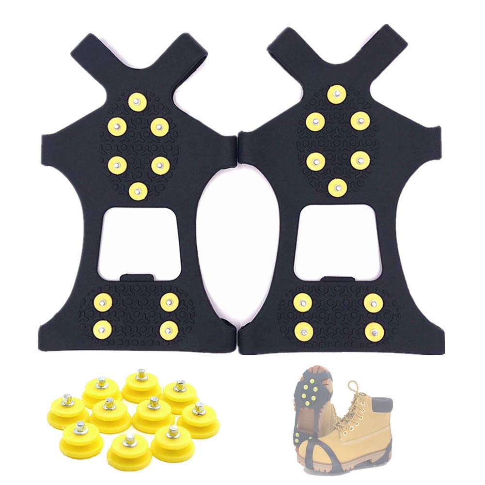 Ice Cleats Snow Grips - Anti-Slip Crampons Traction Cleats Ice & Snow Grippers 10 Steel Studs for Women Men Kids’ Shoes and Boots (Extra 10 Studs)