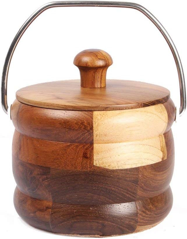 Iktu Insulated Wooden Ice Bucket Box Bar Gift Set - Big Size (17x17x14 cm - D)
