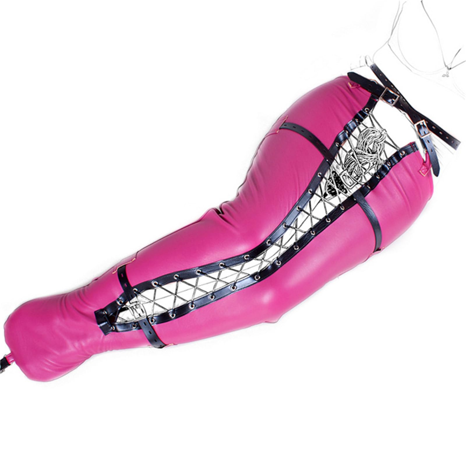 Weich Leder Beinbinder Bondage Sex Fuß Fesseln Damen Tight Zwangsjacke Bein Bondage Harness mit Verstellbarem Gurt Restraint System Rollenspiele Slave Fetisch Bett Zubehör,Rosa,M