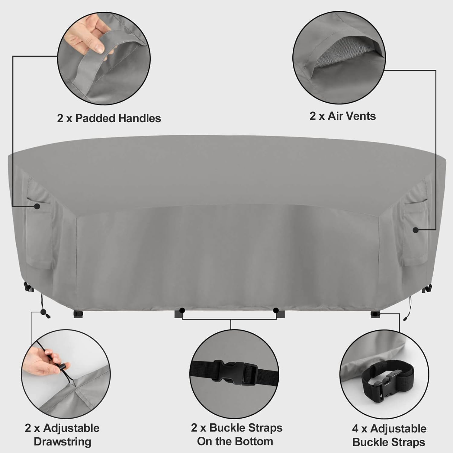 OutdoorLines Waterproof Curved Outdoor Sectional Cover - UV Resistant Windproof Patio Sectional Sofa Covers for Deck, Lawn and Backyard, Heavy Duty Furniture Covers (190Lx36Dx39Hx128FL, Grey)