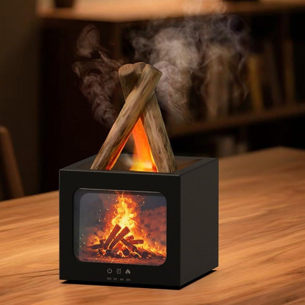 Umidificatore per camino, diffusore di aromi USB, luce notturna colorata con fiamma simulata, decorazione per casa, ufficio, camera da letto, 2026 (nero)