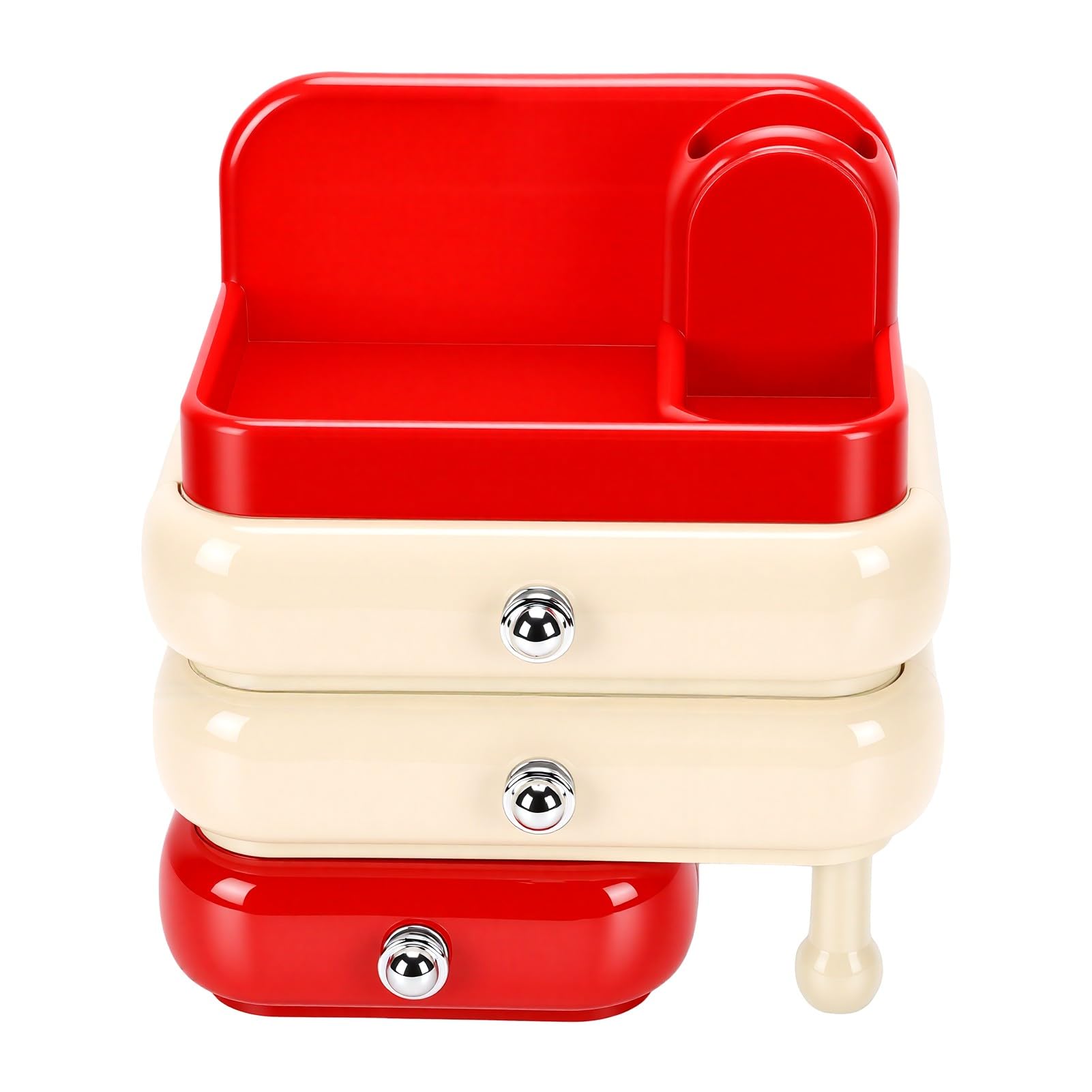 Organizador de Cosméticos Elegante Caja de Almacenamiento de Escritorio con 3 Cajones para Brochas de Maquillaje y Cuidado de la Piel - Elegante Diseño ABS (Roja)