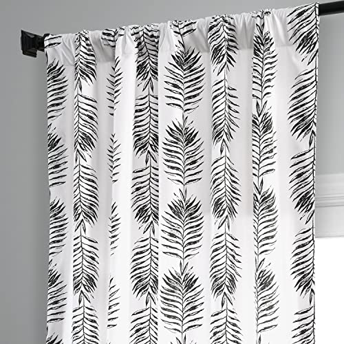 Image of HPD Half Price Drapes Floral Curtains Luxury Cotton Printed Curtains 84 Inches Long (1 Panel) Modern Room Darkening Window Curtains for Bedroom & Living Room, 50W x 84L, Black Pine Leaf