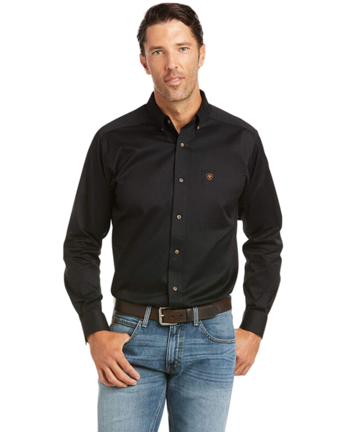 ARIAT Men's Solid Twill Fitted Shirt, Black, XL