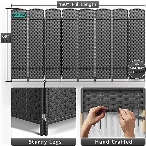 Sorbus 8 Panel Room Divider 6 ft. Tall - Privacy Screen, Extra Wide Double Hinged Panels, Mesh Hand-Woven Design, Partition Room Dividers and Folding Privacy Screens, Wall Divider for Room Separation
