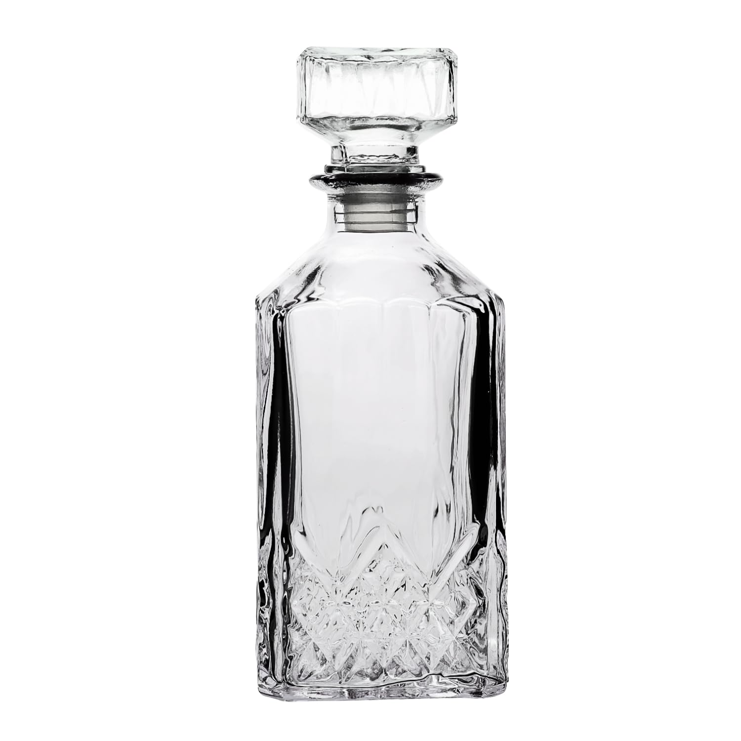 Whiskey Decanter Carafe Glass Crystal Cut Design Airtight Lid Stopper 1L Square