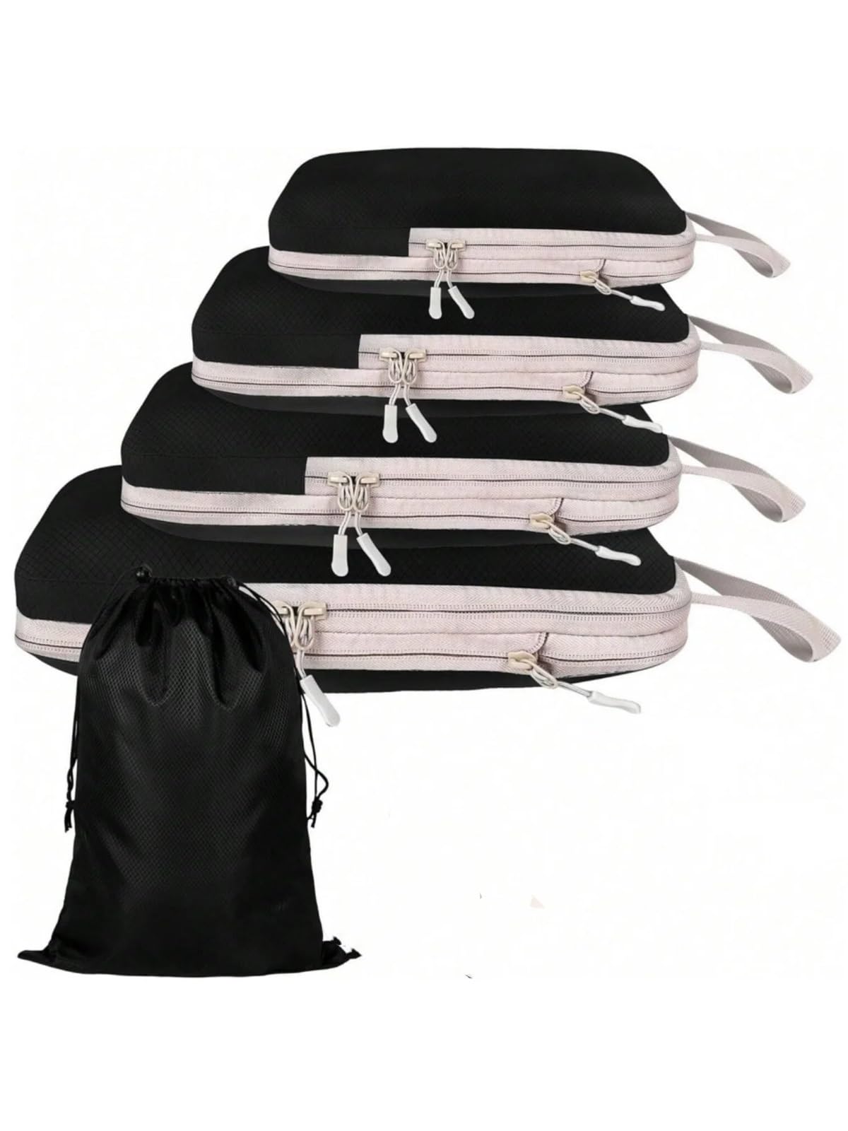 Cubos De Embalaje Set/6 uds. Bolsa de almacenamiento de viaje compresible, cubos, Maleta impermeable, portátil de nailon con bolso, organizador de equipaje(5 pcs black)