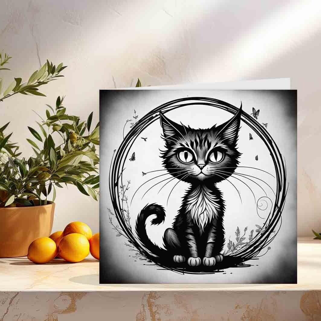 Biglietto auguri compleanno: gatto con torta - Mamma e Bambini