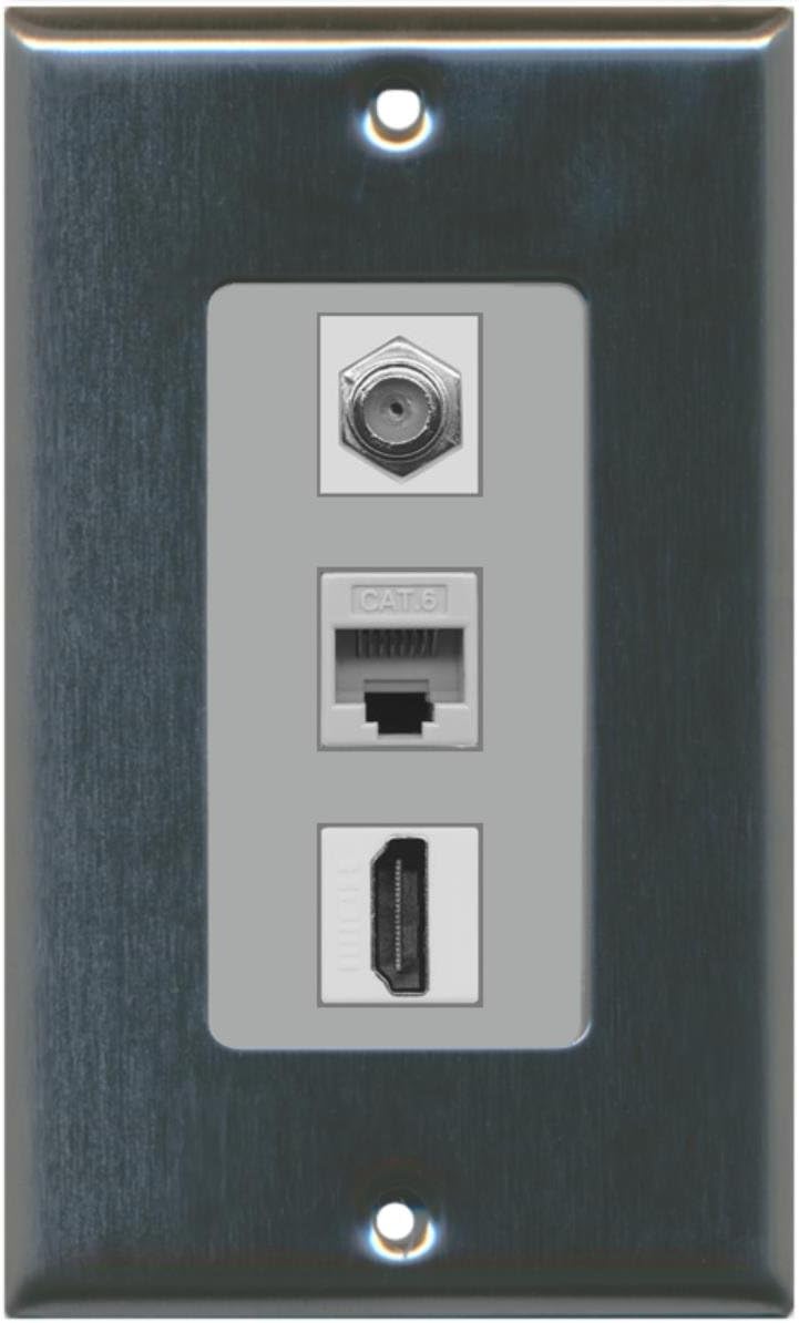 RiteAV Decorative 1 Gang Wall Plate Coax Cat6 HDMI - Brass/White