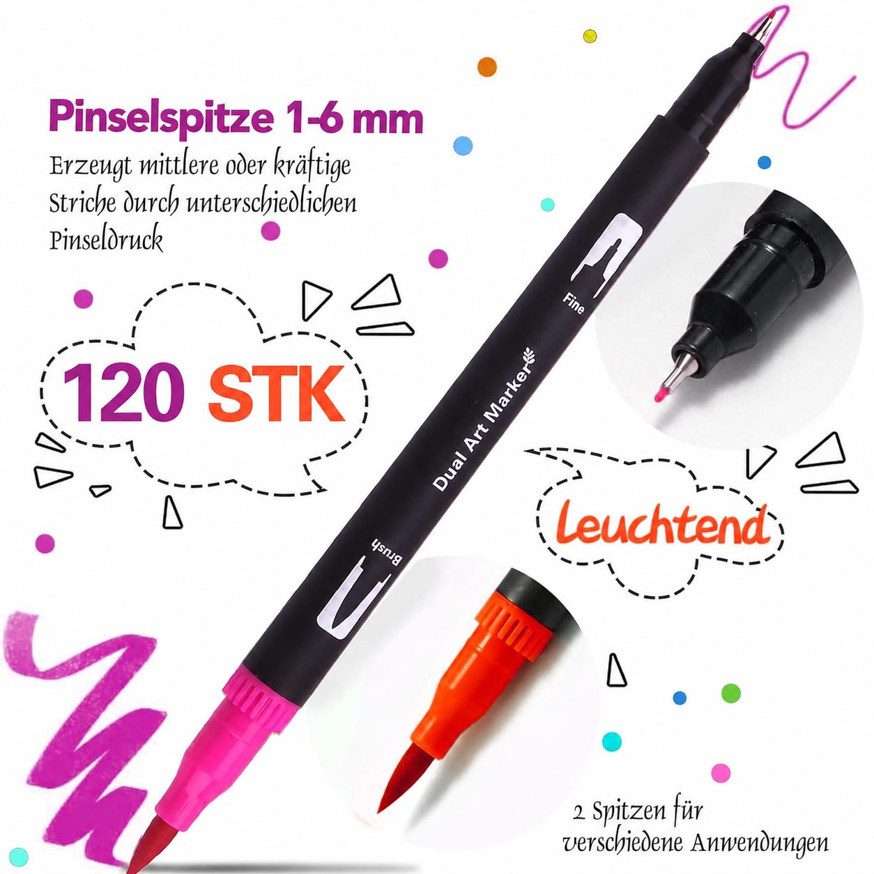 Filzstifte Dicke und Dünne 132 Farben, Dual Brush Pen Set mit Fineliner, Pinselstifte für Erwachsene im Etui, für Handlettering, Kalligraphie & Manga